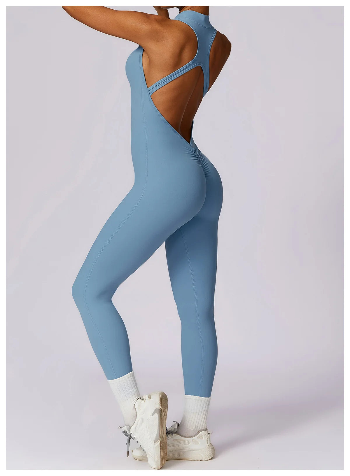 V Back One-piece Suit Women Sports Jumpsuit  Zippers Yoga Rompers Backless Sportswear Women Sleeveles Workout Bodysuits Female