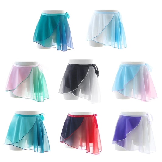 Women Chiffon Wrap Dance Skirt Gradient-Ballet Wrap Skirt Skate Over Scarf Skirt H7EF