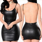 Sexy Faux Leather Backless Mini Dress