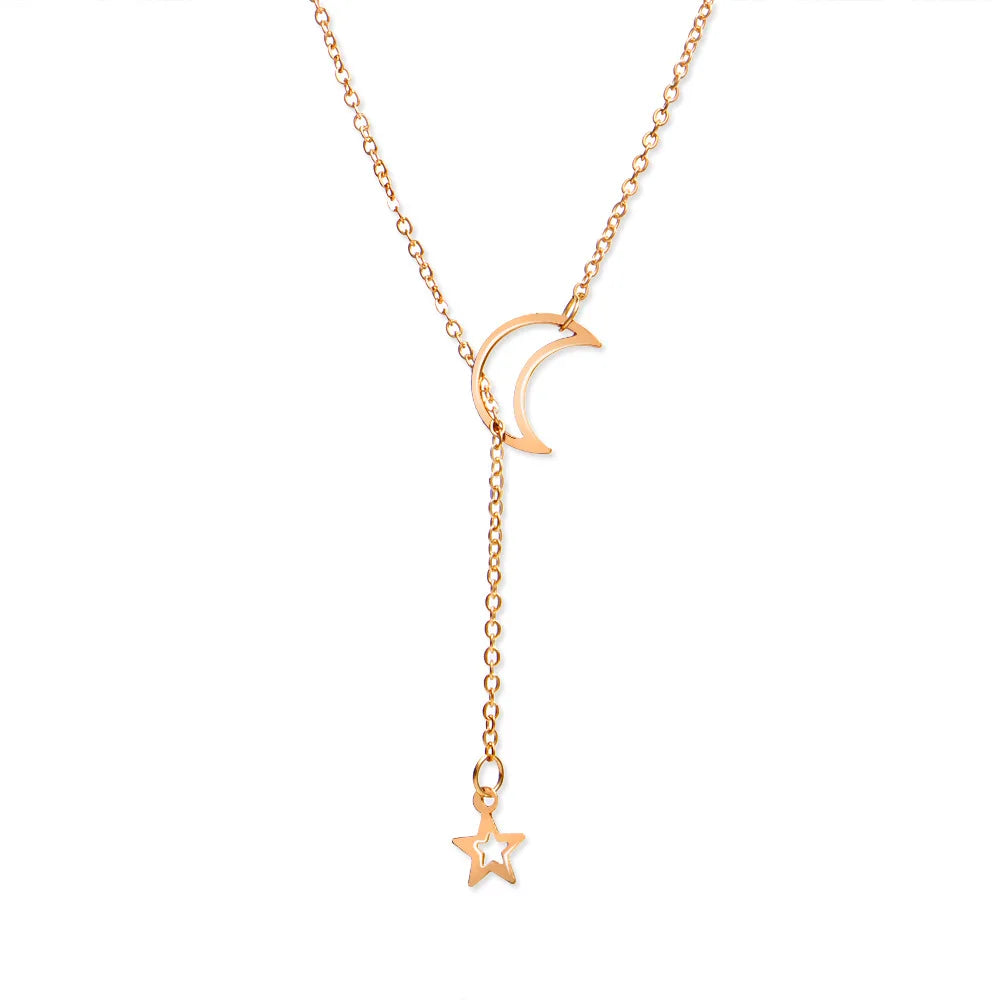 Gold Moon Star Pendant Choker Necklace