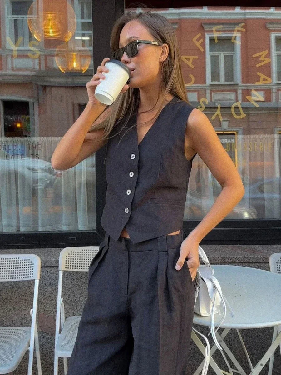 Chic Linen Cotton Two-Piece Suit