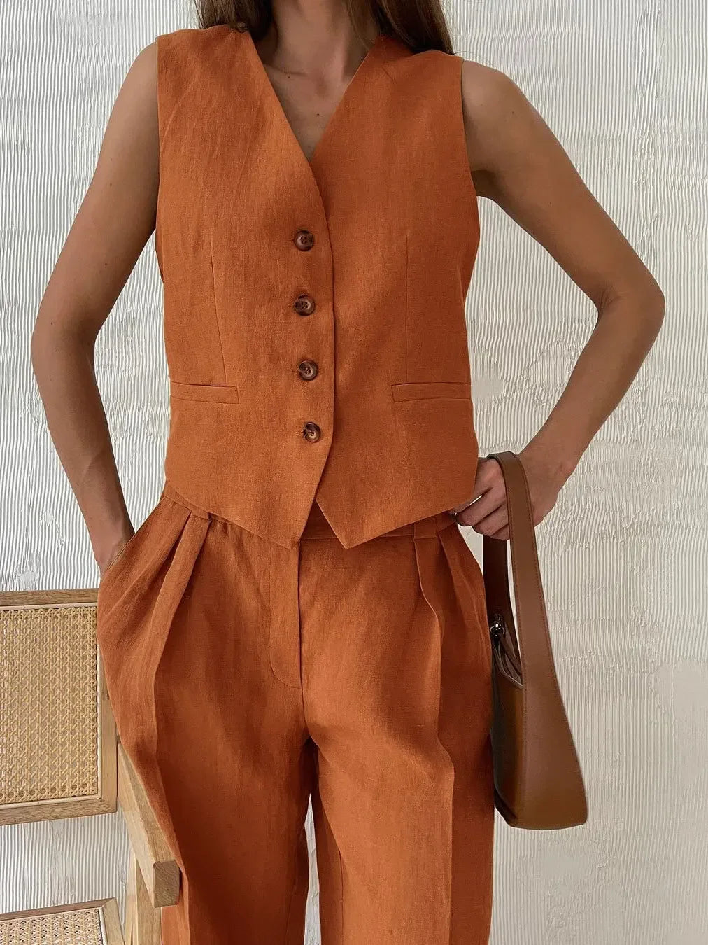 Chic Linen Cotton Two-Piece Suit