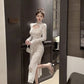 Elegant Long Sleeves Party Dress for Women Sexy Chinese Style Lace Cheongsam Autumn One Piece Slim Party Prom Vestido Mujers New