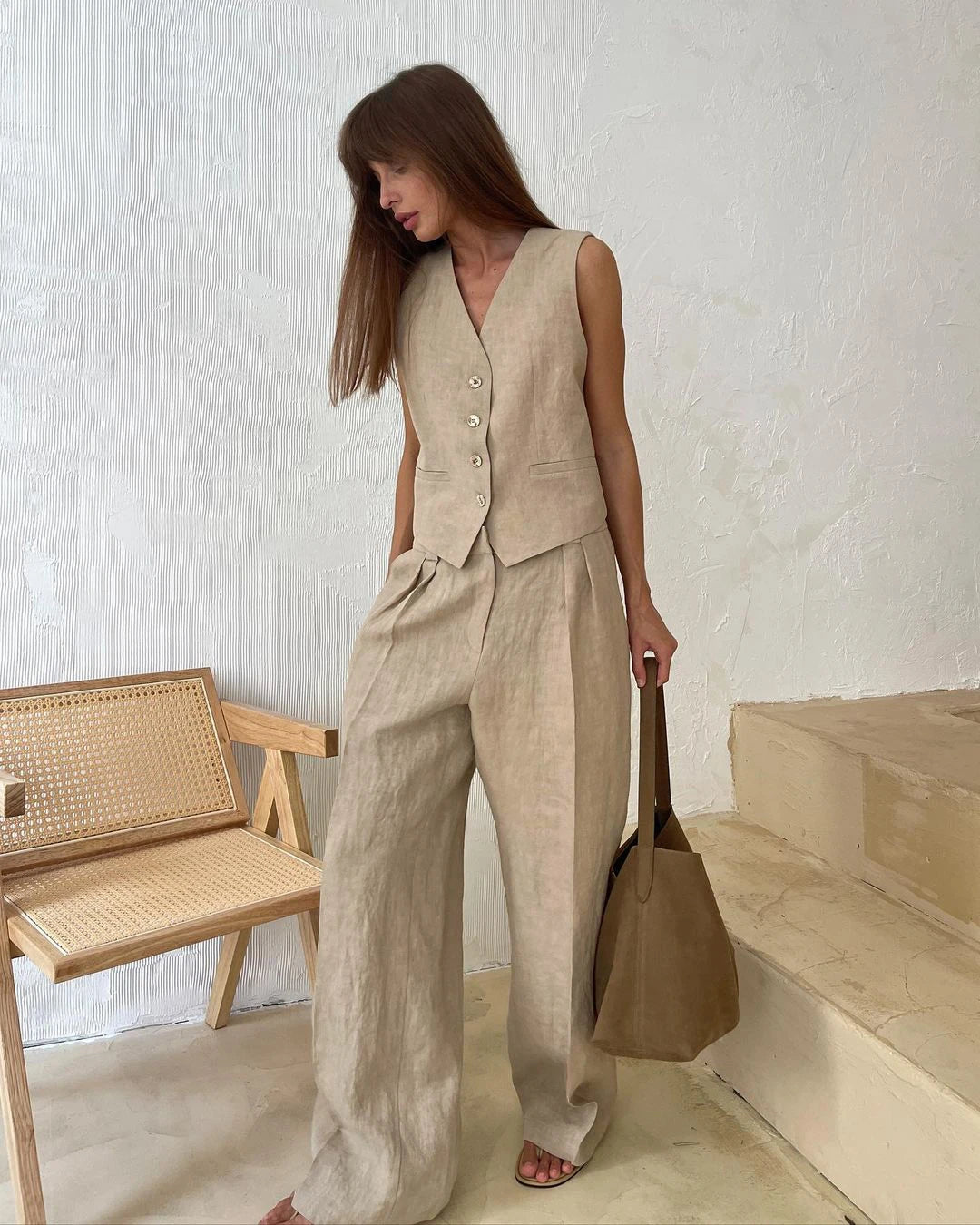 Chic Linen Cotton Two-Piece Suit