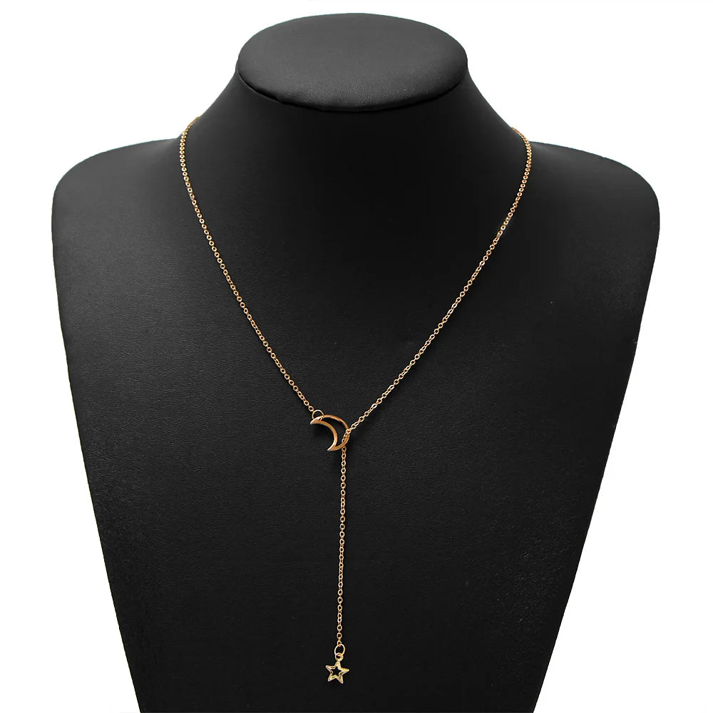 Gold Moon Star Pendant Choker Necklace