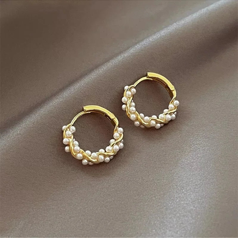 Korean Simple Circle Pearl Earrings