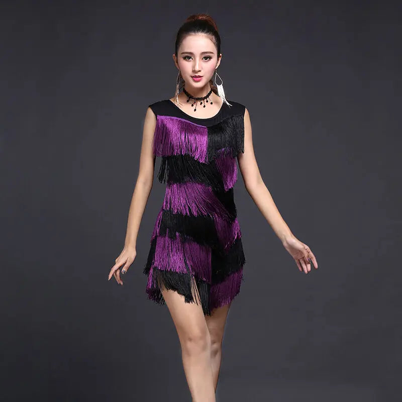 Tassel Fringe Latin Ballroom Dress Secondary Color Dance Skirt  Competition Dresses Latin Tango Dress Women Latin Practice Skirt