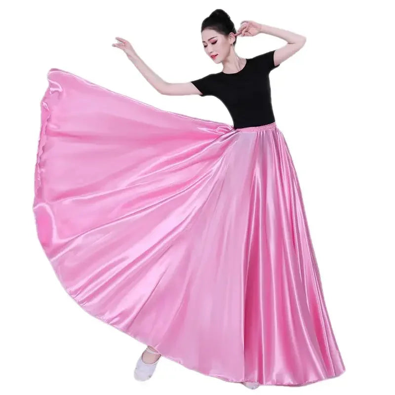 Women 360 Degree Belly Dance Satin Skirt Tribal Gypsy Costume Long Full Skirts Oriental Spanish Dancer Practice Wear