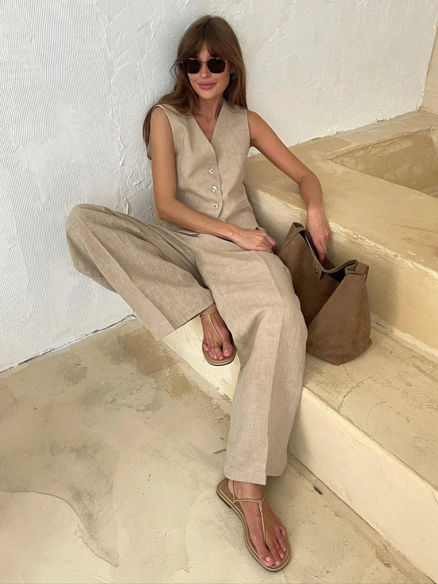 Chic Linen Cotton Two-Piece Suit