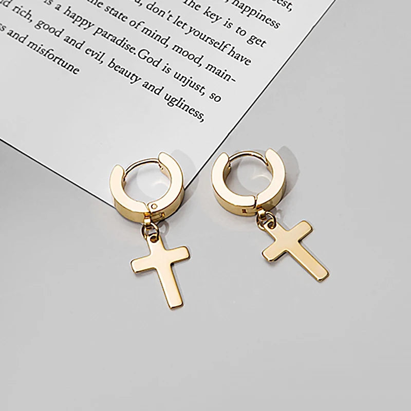 1/6 Pairs Punk Cross Dangle Earrings Women Men Gothic Stainless Steel Cross Ear Stud Earrings Piercing Huggies Pendant Jewelry