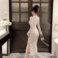 Elegant Long Sleeves Party Dress for Women Sexy Chinese Style Lace Cheongsam Autumn One Piece Slim Party Prom Vestido Mujers New