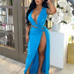 Nsauye Summer Holiday Beach Maxi Sexy Low Cut Out Women Club Dress Evening Party Off Shoulder High Split Elegant Wrap Dress 2024