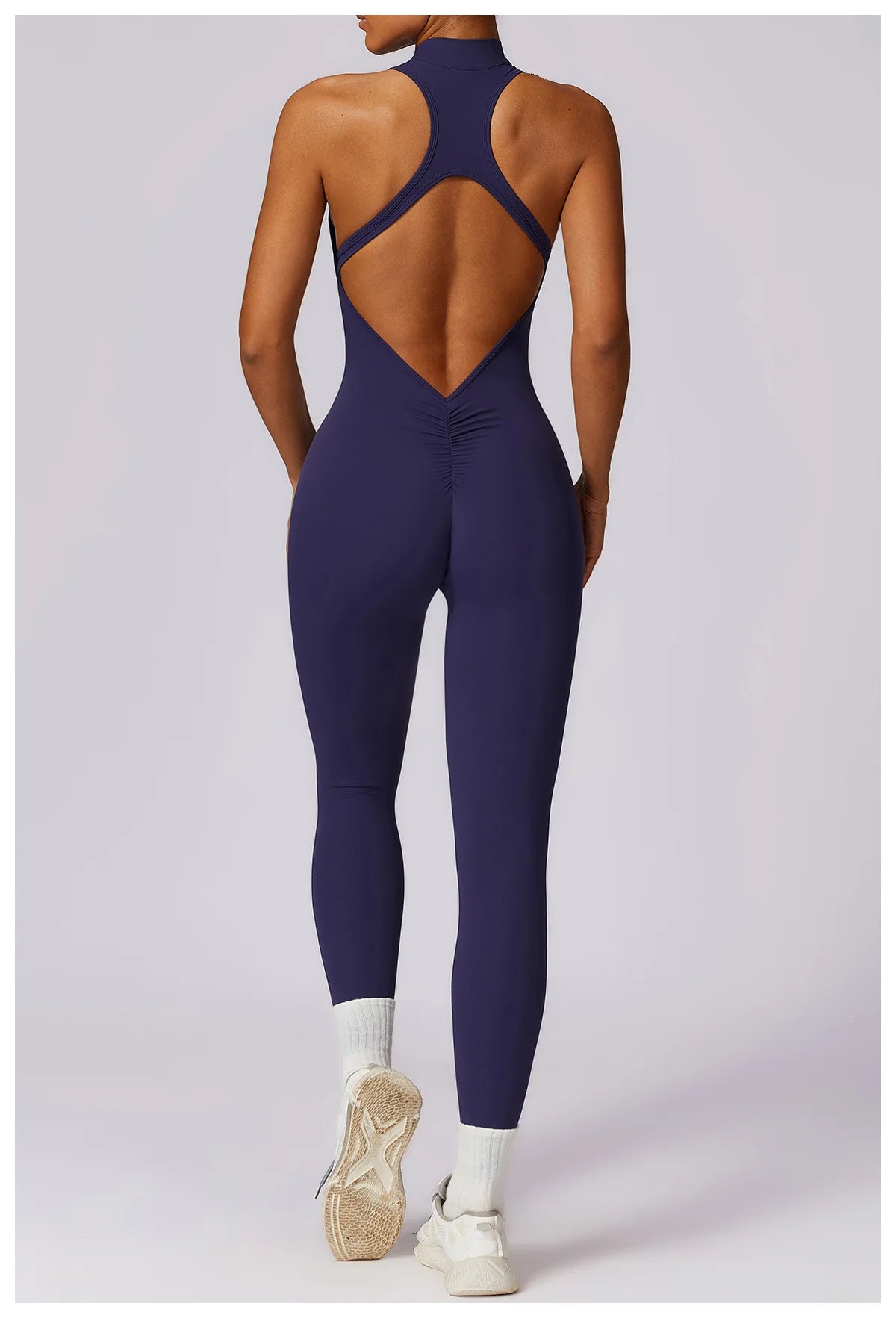 V Back One-piece Suit Women Sports Jumpsuit  Zippers Yoga Rompers Backless Sportswear Women Sleeveles Workout Bodysuits Female