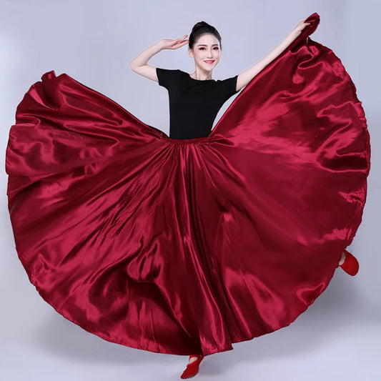 New Woman 360 Degree Satin Skirt Belly Dance Women Gypsy Long Skirts Dancer Practice Wear Assorted Solid Purple Gold Dance Skirt