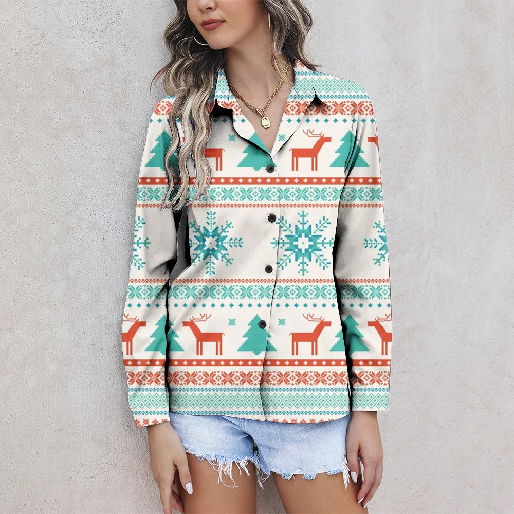 Christmas Tree Print Button-Down Shirt