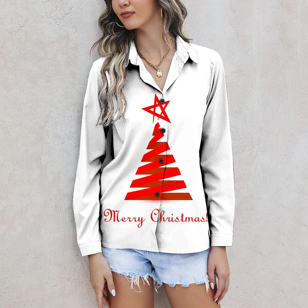 Christmas Tree Print Button-Down Shirt