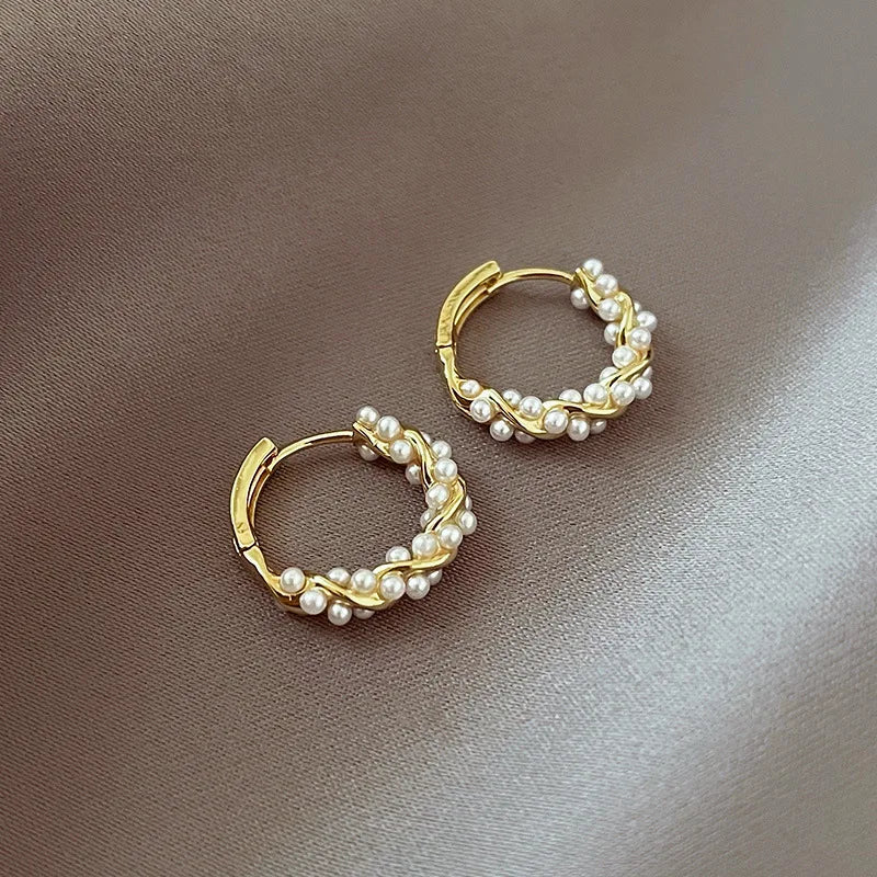 Korean Simple Circle Pearl Earrings