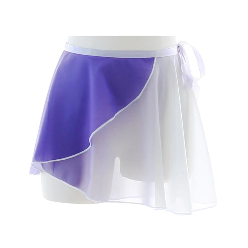 Women Chiffon Wrap Dance Skirt Gradient-Ballet Wrap Skirt Skate Over Scarf Skirt H7EF