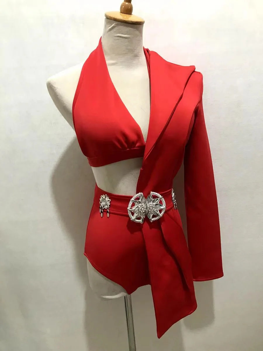 Fashion Red White Black 4-Piece Dance Suit