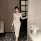 Elegant Long Sleeves Party Dress for Women Sexy Chinese Style Lace Cheongsam Autumn One Piece Slim Party Prom Vestido Mujers New