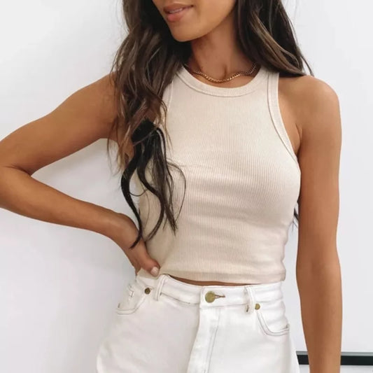 Knitted Off-Shoulder Crop Tank Top