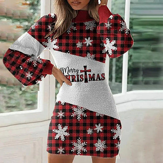 Sexy Christmas Print Mini Dress