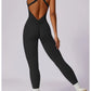 V Back One-piece Suit Women Sports Jumpsuit  Zippers Yoga Rompers Backless Sportswear Women Sleeveles Workout Bodysuits Female