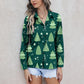 Christmas Tree Print Button-Down Shirt