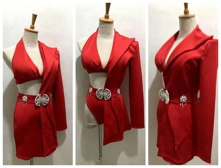 Fashion Red White Black 4-Piece Dance Suit