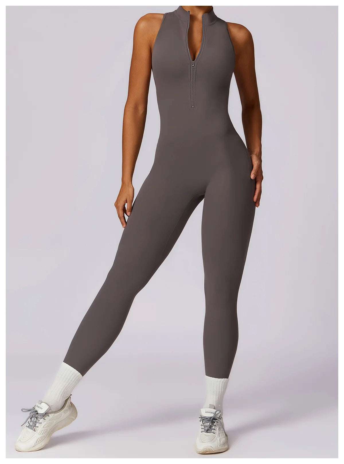 V Back One-piece Suit Women Sports Jumpsuit  Zippers Yoga Rompers Backless Sportswear Women Sleeveles Workout Bodysuits Female