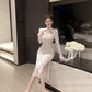 Elegant Long Sleeves Party Dress for Women Sexy Chinese Style Lace Cheongsam Autumn One Piece Slim Party Prom Vestido Mujers New