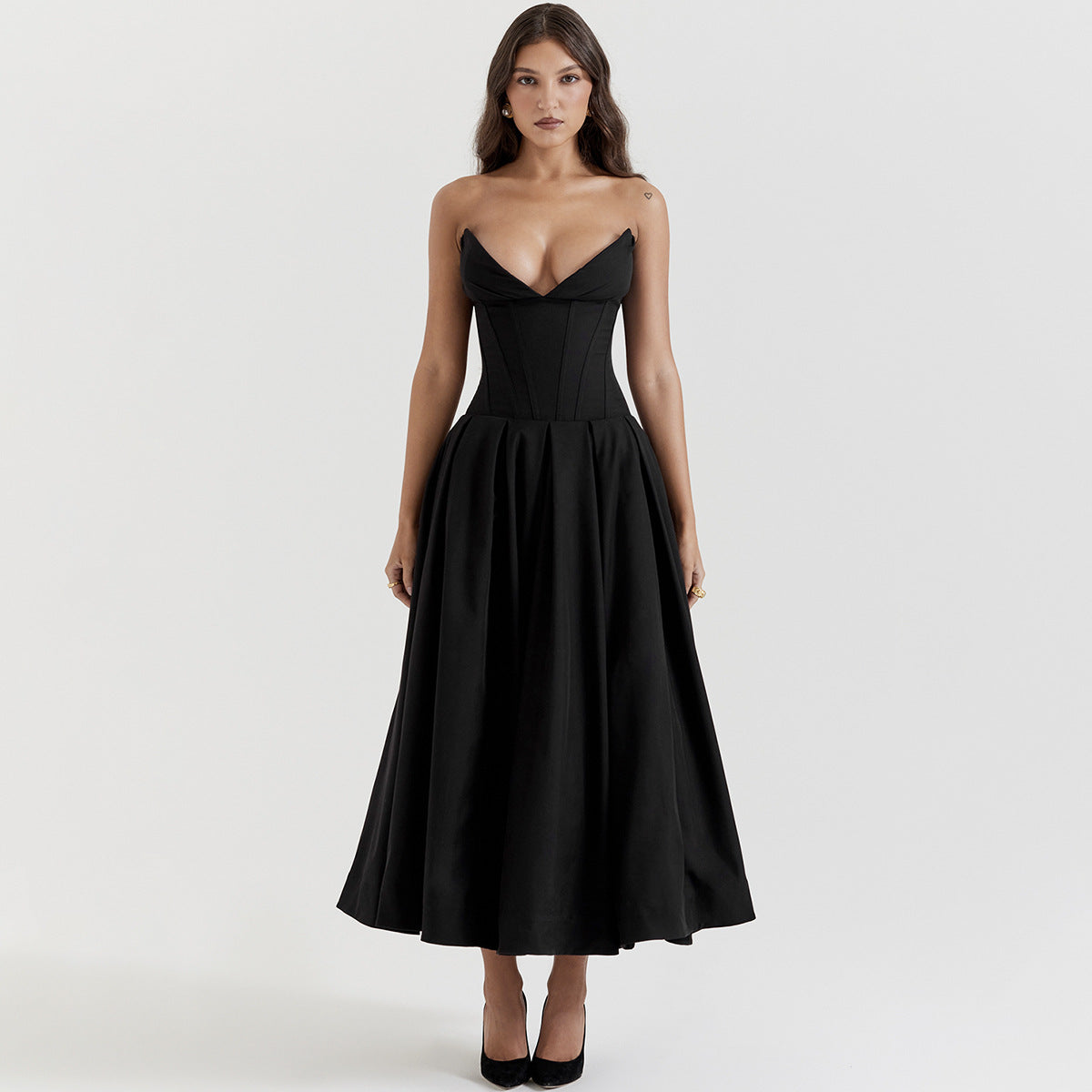 Elegant Black Strapless Corset Dress