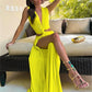 Nsauye Summer Holiday Beach Maxi Sexy Low Cut Out Women Club Dress Evening Party Off Shoulder High Split Elegant Wrap Dress 2024