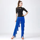 Womens Dancewear Elastic Waistband Tassel Latin Dance Pants Tango Cha-Cha Performance Costume Tiered Fringed Trousers