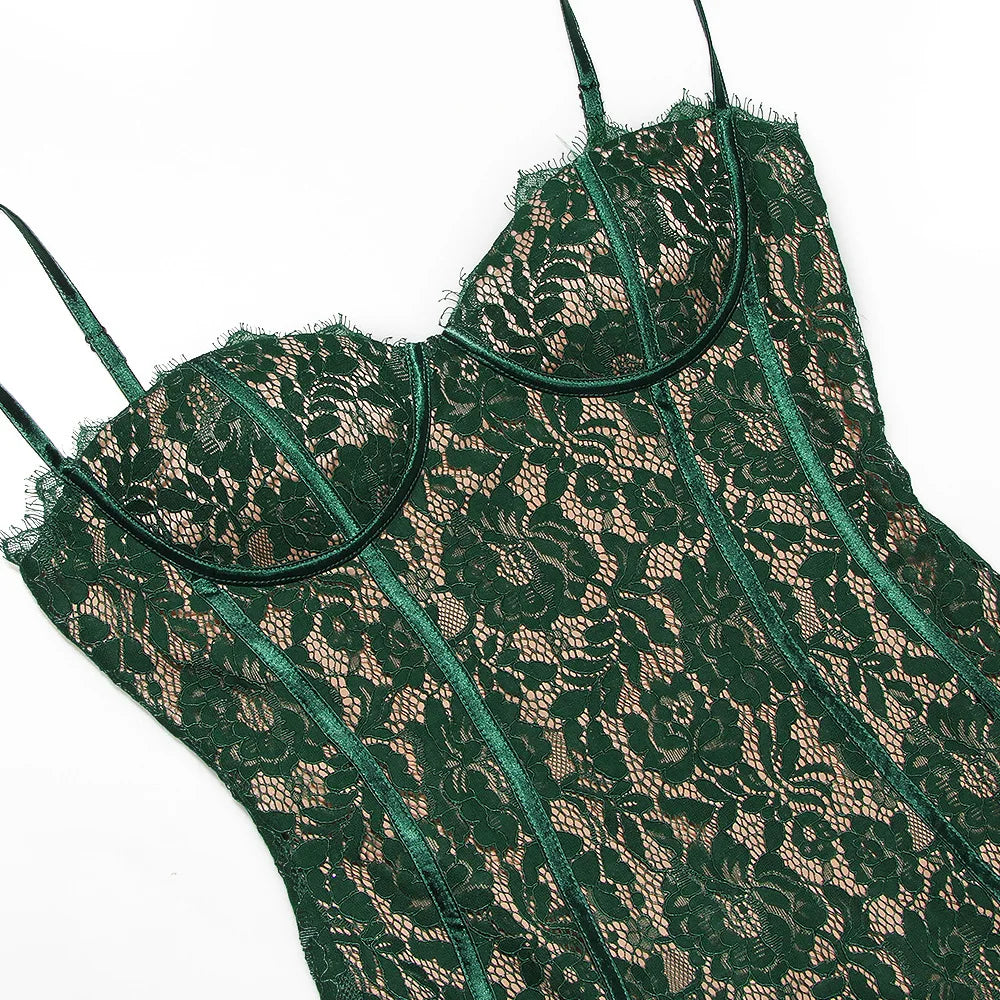 Elegant Green Spaghetti Strap Dress