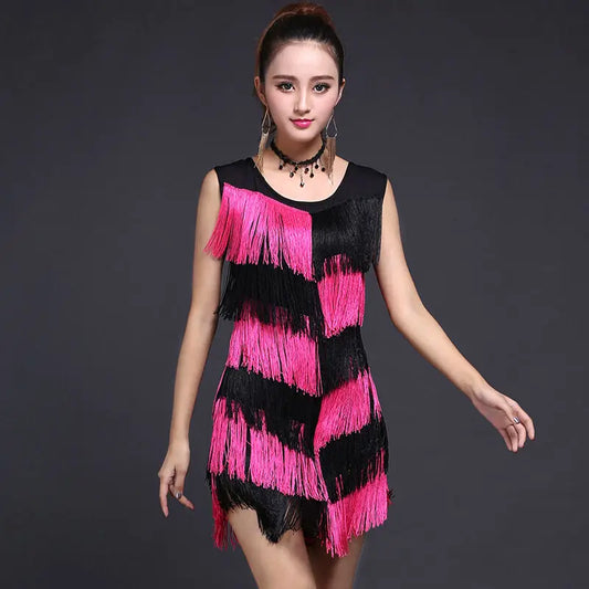 Tassel Fringe Latin Ballroom Dress Secondary Color Dance Skirt  Competition Dresses Latin Tango Dress Women Latin Practice Skirt