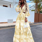 Elegant Women's Dresses Summer Hollow Sexy Print V-Neck Long Sleeve Dress Holiday Beach Lady Vesido Mujer Robe S-XXXL