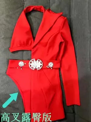 Fashion Red White Black 4-Piece Dance Suit