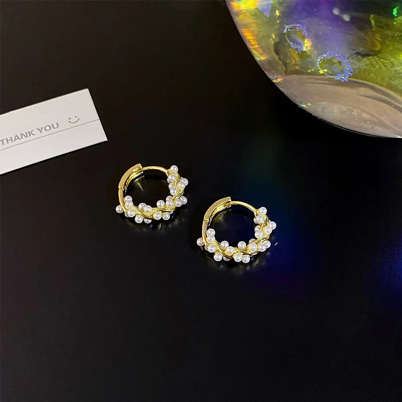 Korean Simple Circle Pearl Earrings