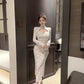 Elegant Long Sleeves Party Dress for Women Sexy Chinese Style Lace Cheongsam Autumn One Piece Slim Party Prom Vestido Mujers New