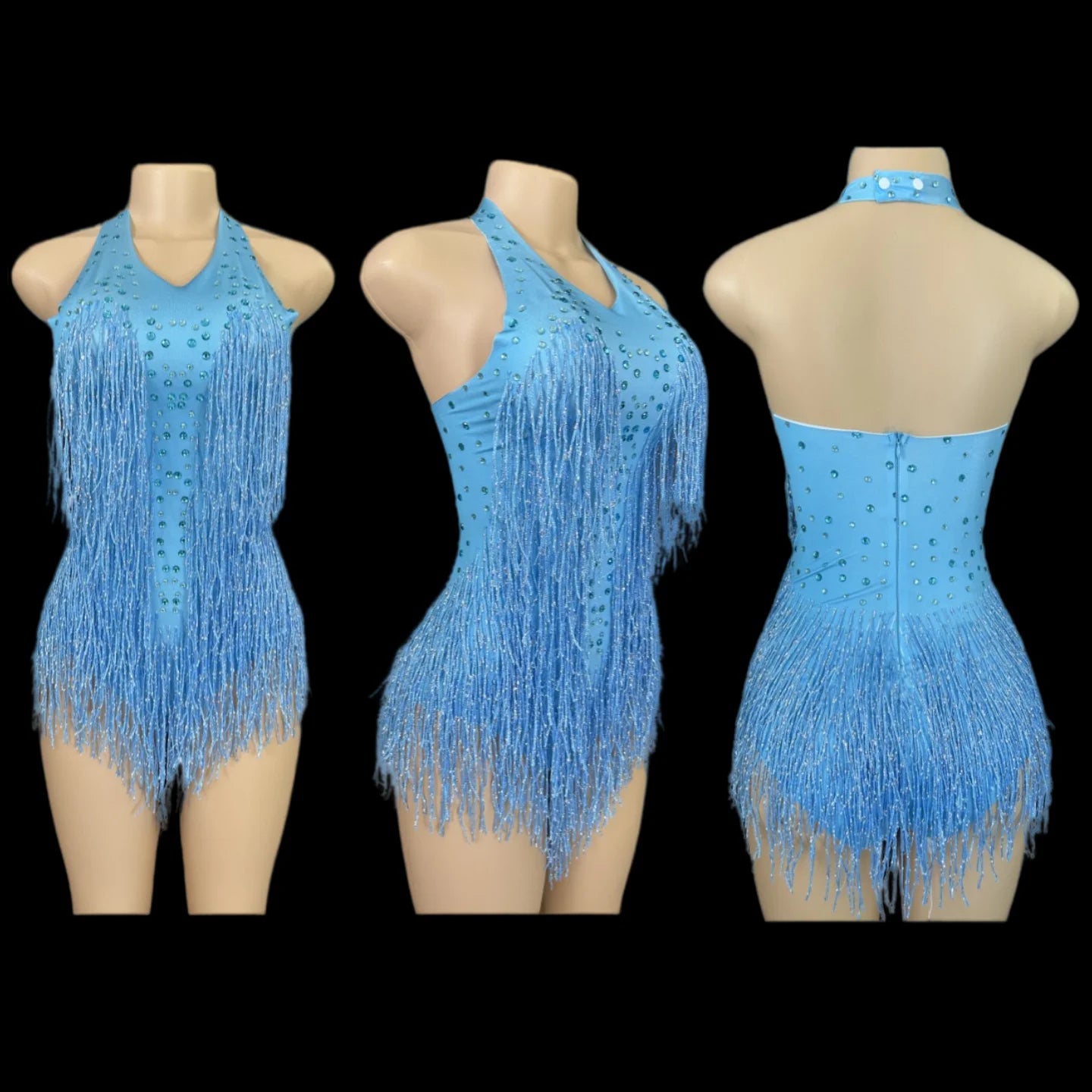 Sparkly Rhinestones Fringe Bodysuit WomenVightclub Party Dance Costume Stage Wear SexyTassel Leotard Performance Clothing  7G