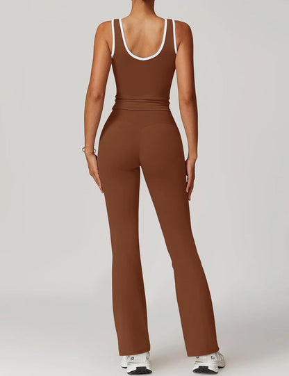 Womens Workout Sets 2 Piece Flare Leggings Contrast Top