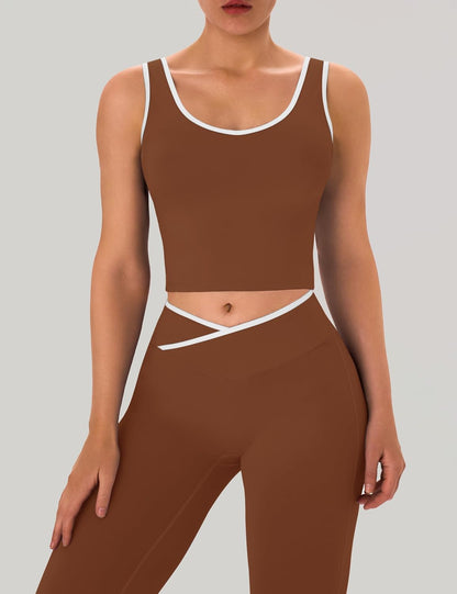 Womens Workout Sets 2 Piece Flare Leggings Contrast Top