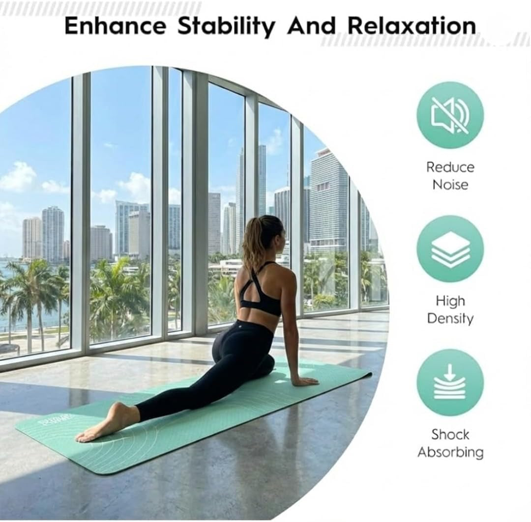TPE Yoga Mat (72" X 24" X 5Mm) - Cruise Color Non-Slip Workout Mat with Alignment Lines for Women & Men - Durable, Eco-Friendly, Latex-Free Exercise Mat for Home, Pilates & Fitness by