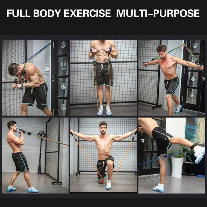 11Pcs Elastic Band Pull Rope Resistance Bands Set Expander Tubes Rubber Stretch Training Physical Therapy Gyms Workout 100LB