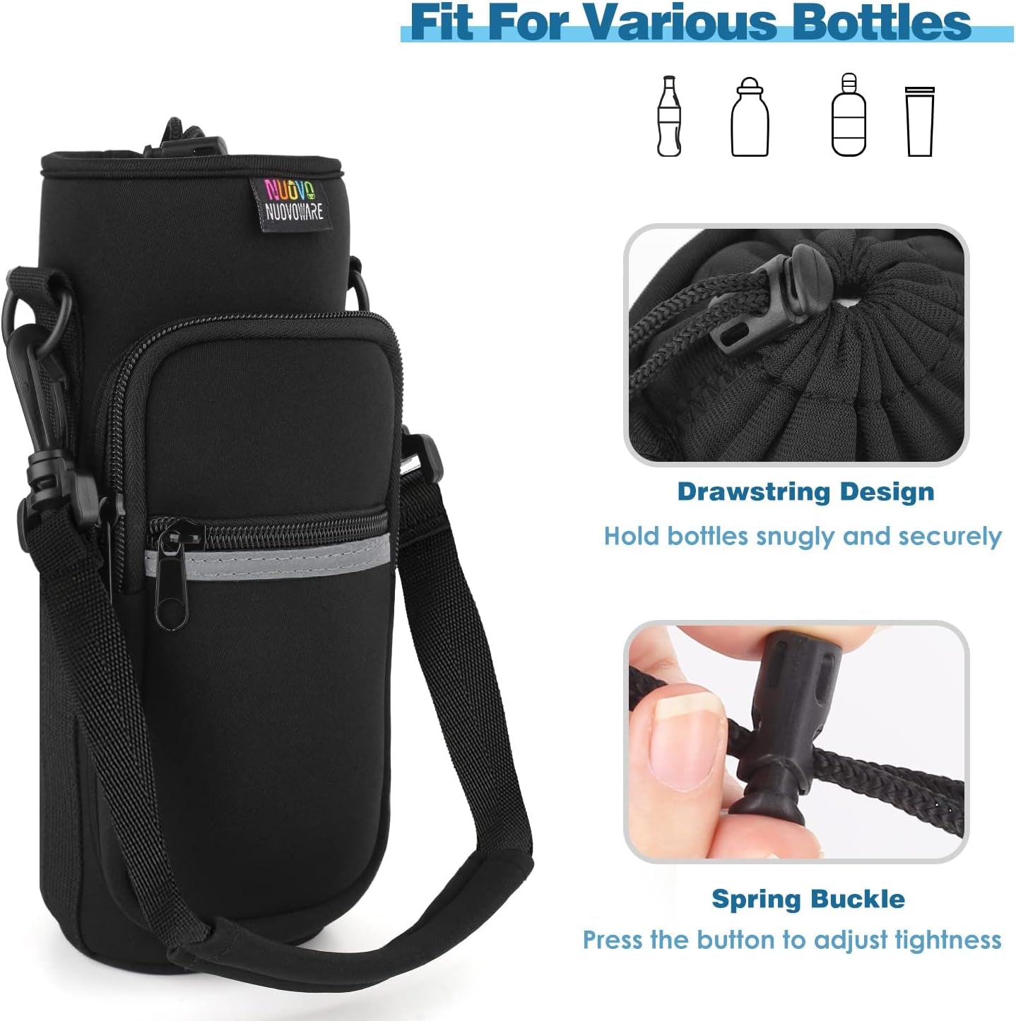 Water Bottle Carrier Bag,25Oz/40Oz/64Oz Bottle Pouch Holder,Adjustable Shoulder Hand Strap 2 Pocket Sling Neoprene Sleeve Sports Accessories for Hiking Travelling Camping