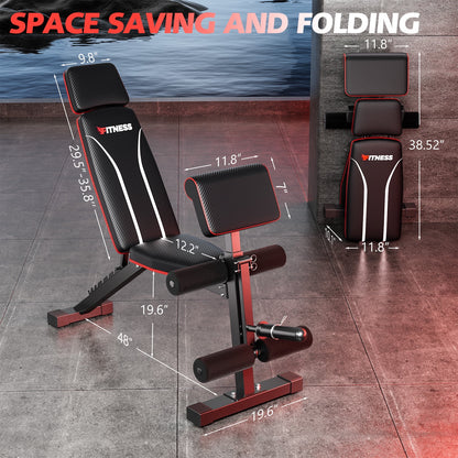 GIKPAL 7 Positions Adjustable Weight Bench with Extended Headrest & Preacher Curl,Foldable Workout Bench Olympic Weight Bench for Home Gym Full Body Strength Training,Support up to 800Lbs