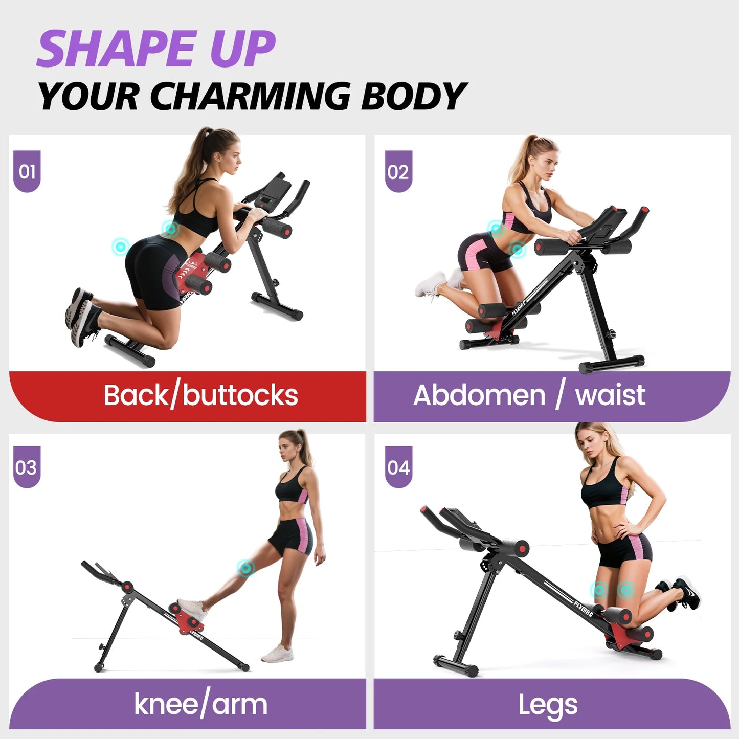 FLYBIRD Adjustable Ab Workout Equipment, Full Body Strength Training, Foldable Waist Trainer, 330 Lb Capacity