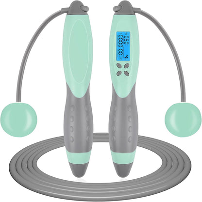 Jump Rope, Digital Weighted Handle Workout Jumping Rope with Calorie Counter for Fitness Exercise Boxing, Cordless Skipping Rope for Adults, Men, Women, Kids, Girls
