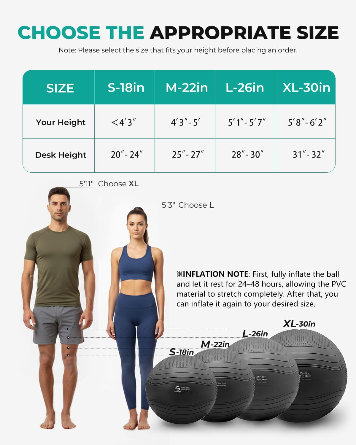 Yoga Ball, Extra Thick Exercise Ball for Workout Pregnancy Stability - 4 Sizes anti Burst Balance Ball for Yoga, Pilates, Fitness, Birthing, Physical Therapy - Includes Pump
